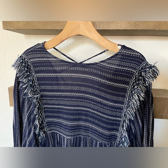 Blue Rain| Francesca’s Beachy Boho Long Sleeve Blouse with Fringe Accents••• - Picture 3 of 10